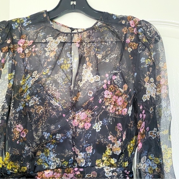 Cinq A Sept Dress Marianne Floral Silk Organza Tie Wedding Black Multi 0 NWT - Picture 6 of 12